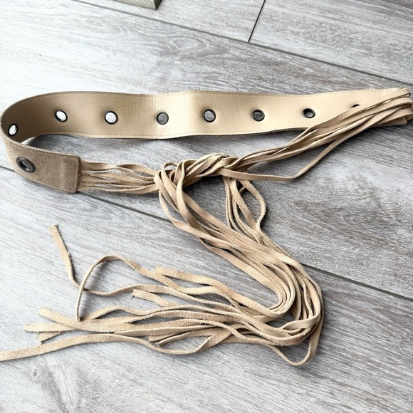Laura Petite Tie Up Fringe Suede Leather Belt Boho Tie Up Belt Made in Canada - Picture 3 of 9